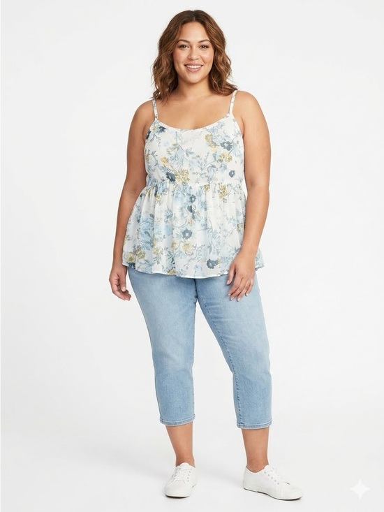 torrid Tops - torrid Floral Peplum Cami Tank Top – White with Blue & Yellow Floral